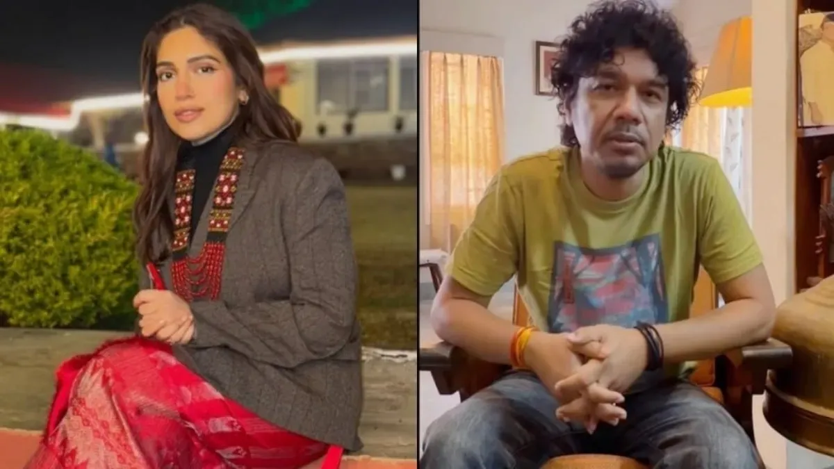 Bollywood celebrities Bhumi Pednekar and Papon using social media to rally support for Assam flood victims, against a backdrop of flood imagery.