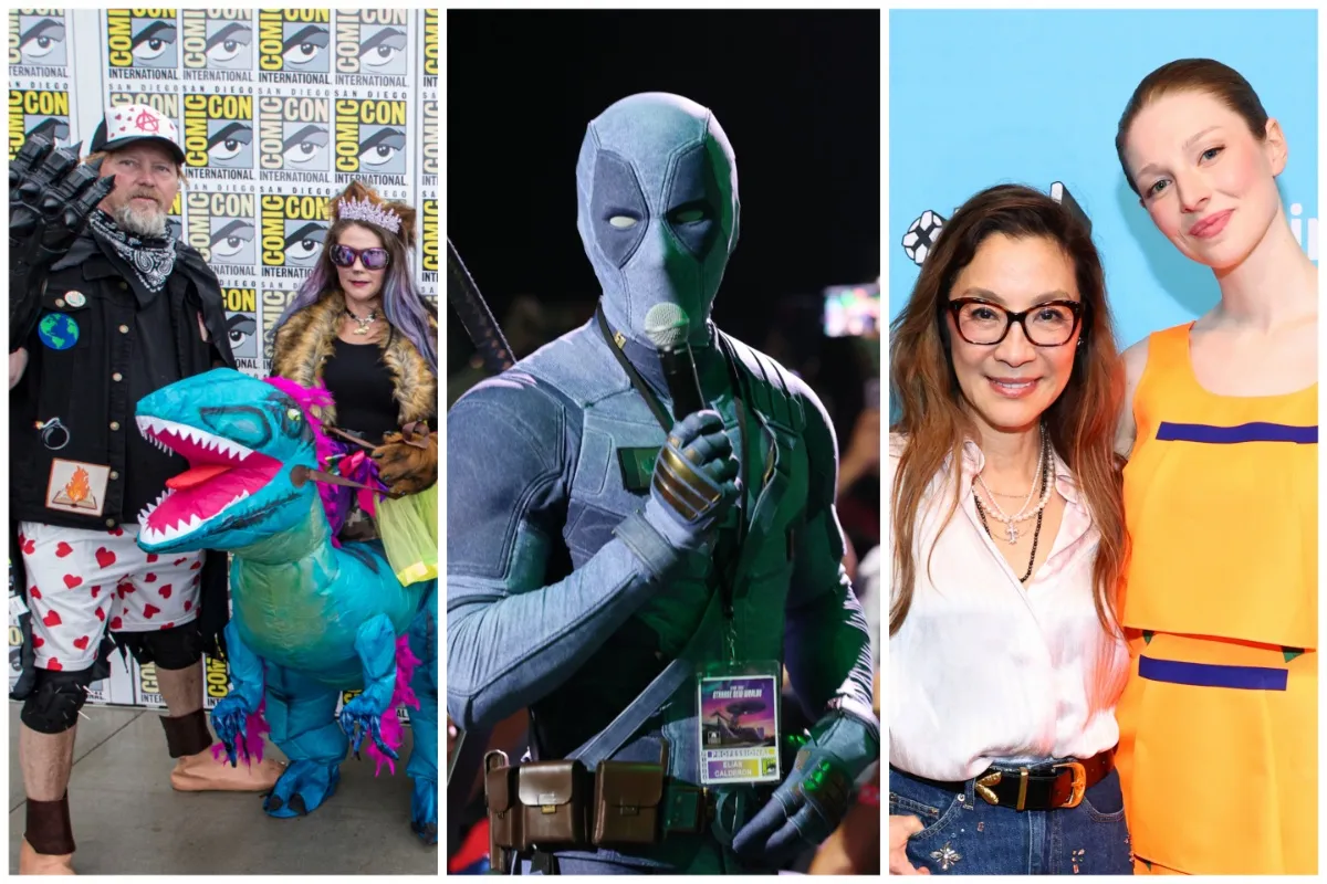 Cosplayers dressed as various characters, including 'Dungeon Crawler Carl', at San Diego Comic-Con.