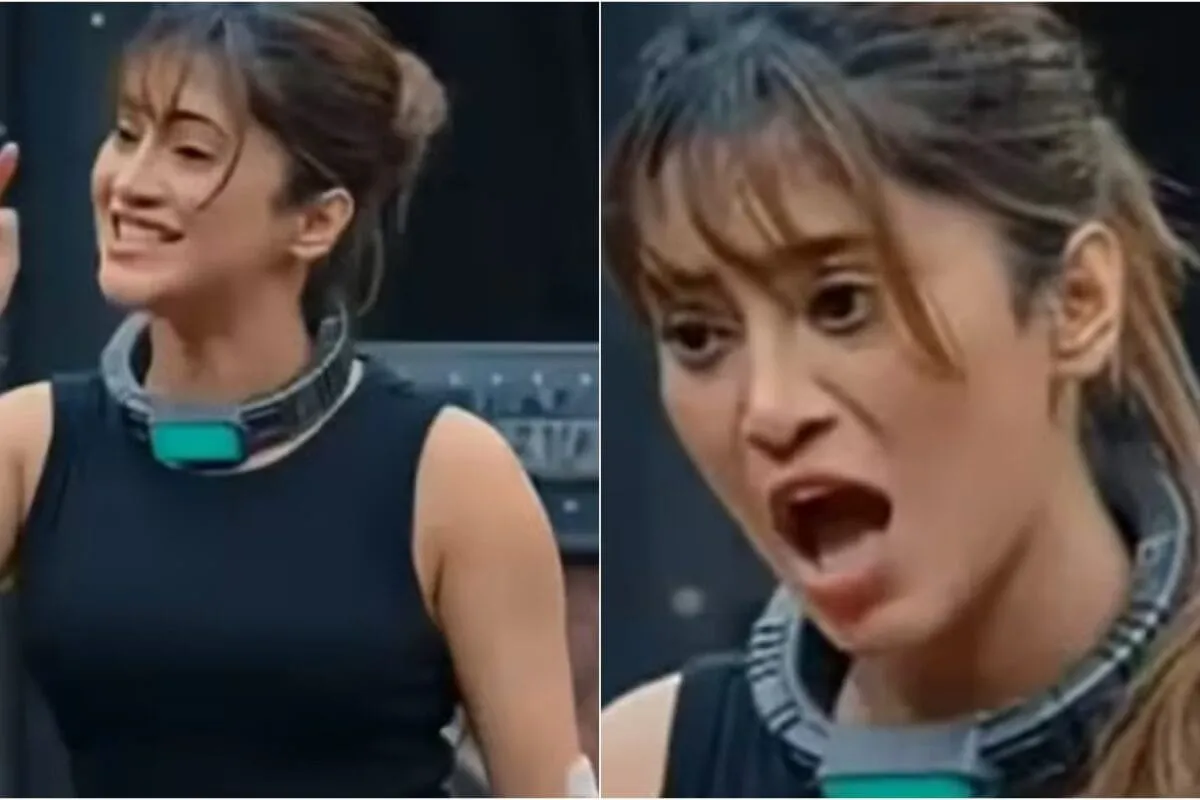 Split image showing Shivangi Joshi with different hairstyles during a dramatic scene.