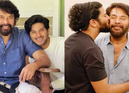 Dulquer Salmaan and Mammootty smiling together