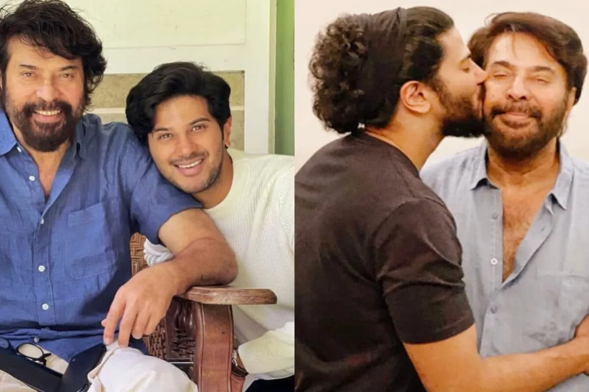 Dulquer Salmaan and Mammootty smiling together