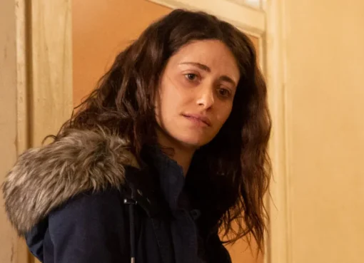 Emmy Rossum on the set of Shameless.
