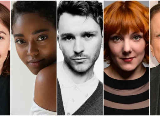 Headshots of actors Harry Lawtey, Arsema Thomas, Timothy Spall, and Damson Idris in a collage.