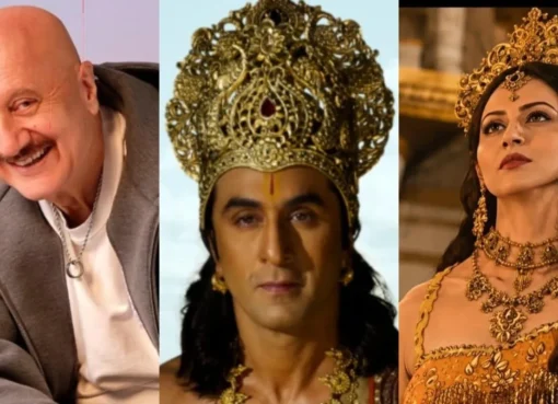 Cast members of Nitesh Tiwari's Ramayana, featuring Anupam Kher, Ranbir Kapoor, Sai Pallavi, and Yash.