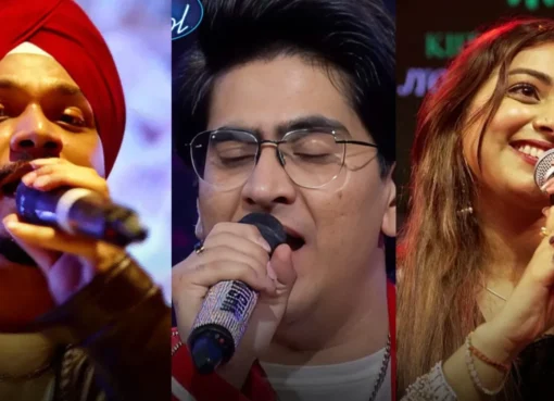 The Indian Idol 16 judges smiling on stage.