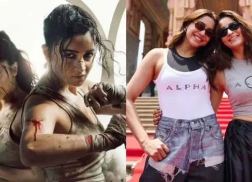 Alia Bhatt and Sharvari in a gritty action scene from the movie Alpha