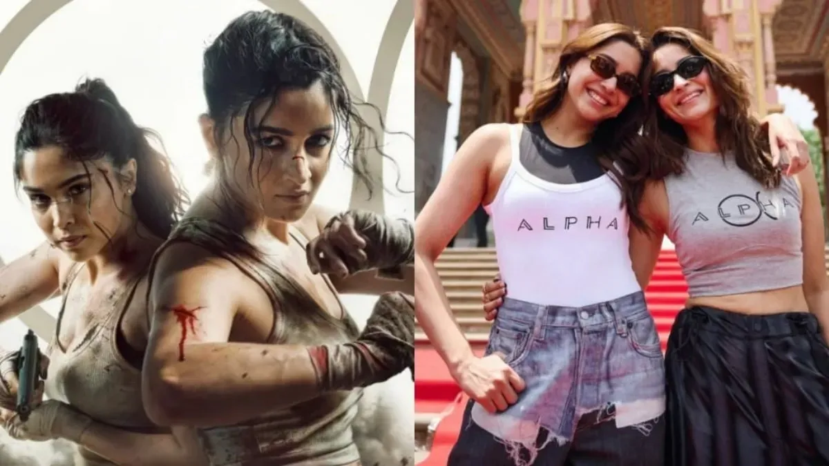 Alia Bhatt and Sharvari in a gritty action scene from the movie Alpha