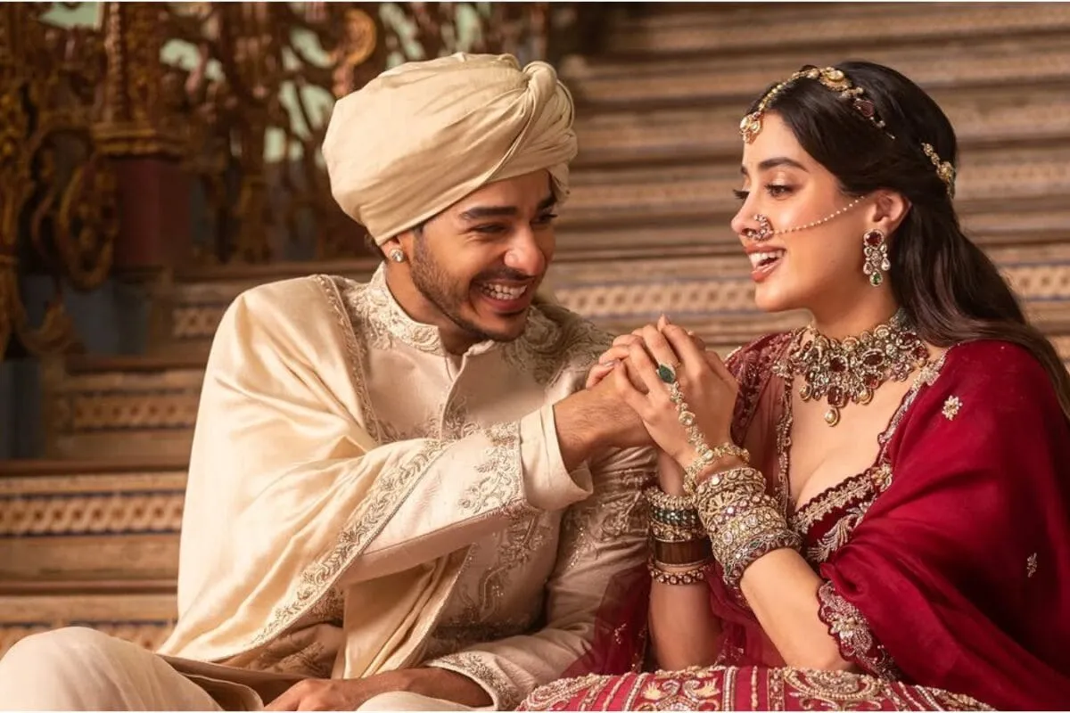 Ishaan Khatter and Janhvi Kapoor smiling together in a warm, friendly reunion photo.