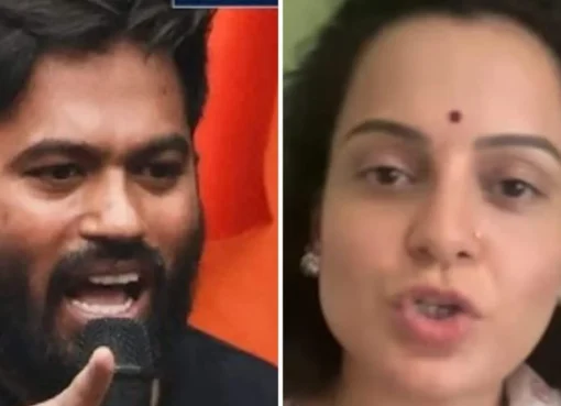 A split image showing Kangana Ranaut in one panel and Abhijeet Dipke in another.