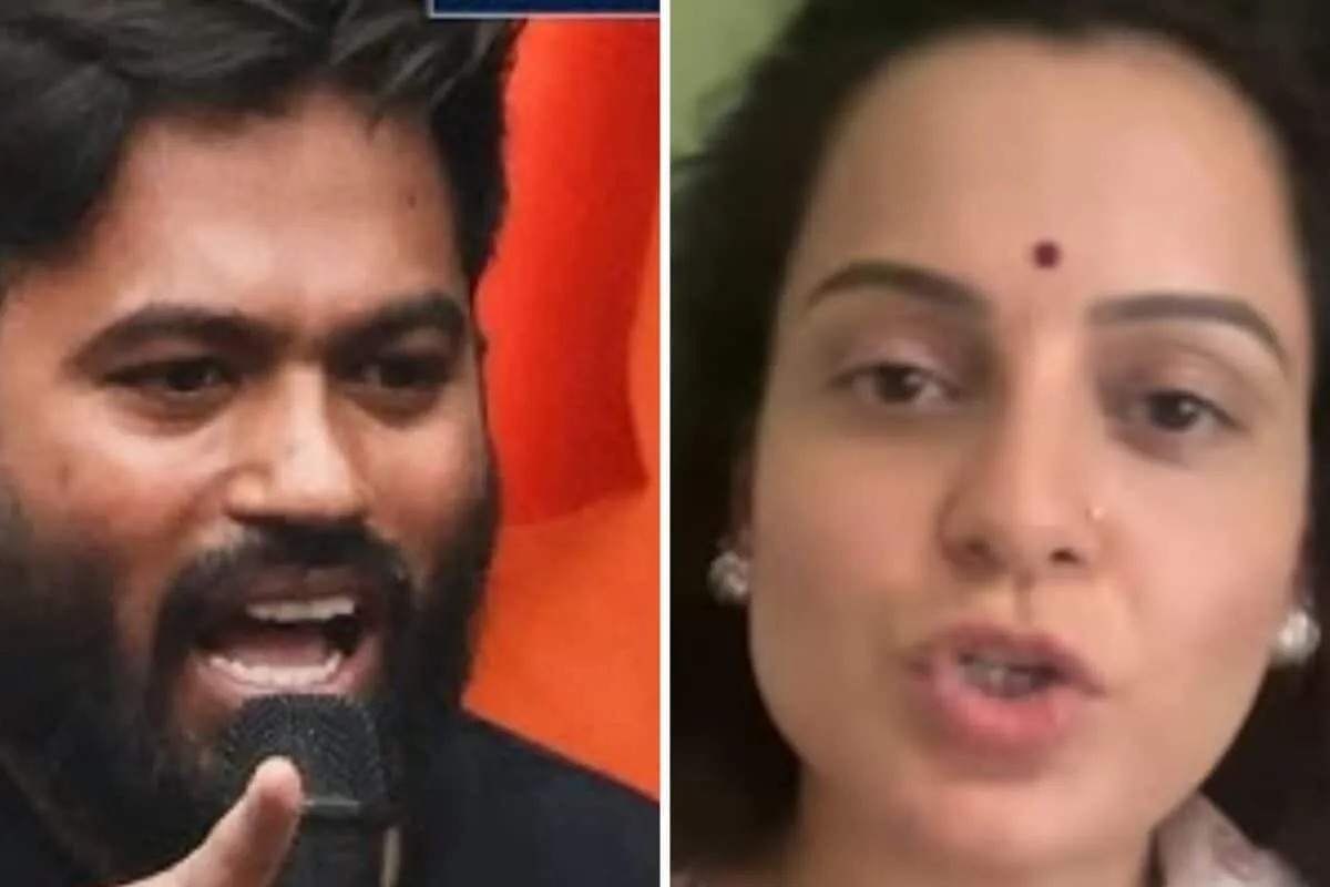 A split image showing Kangana Ranaut in one panel and Abhijeet Dipke in another.