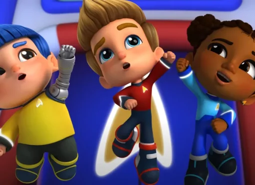 Animated characters from Star Trek Scouts waving.