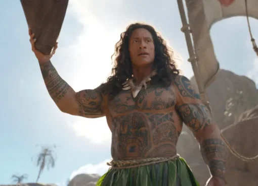 A still image from the movie Moana showing the main characters.