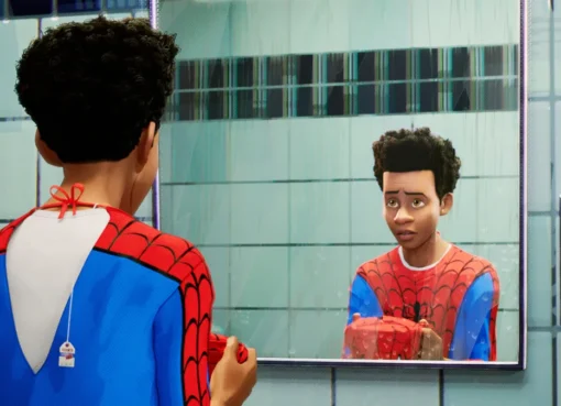 Miles Morales in his Spider-Man suit.