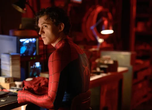 Spider-Man swinging through a starry, cosmic background.