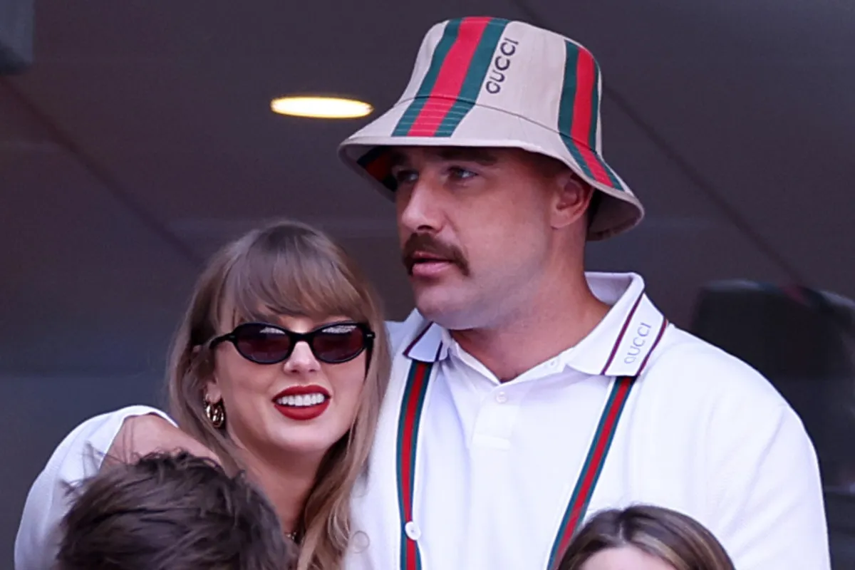 A photo collage of Taylor Swift and Travis Kelce at their wedding.