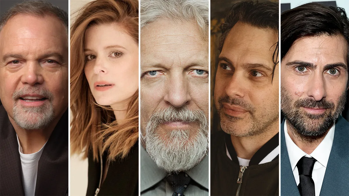 A collage of actors Vincent D'Onofrio, Kate Mara, and Oscar Isaac