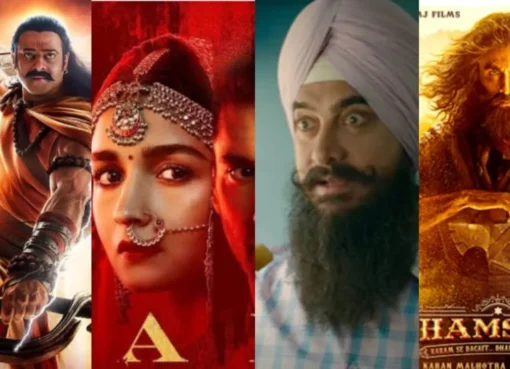 A collage of movie posters for big-budget Bollywood films that didn't do well at the box office.