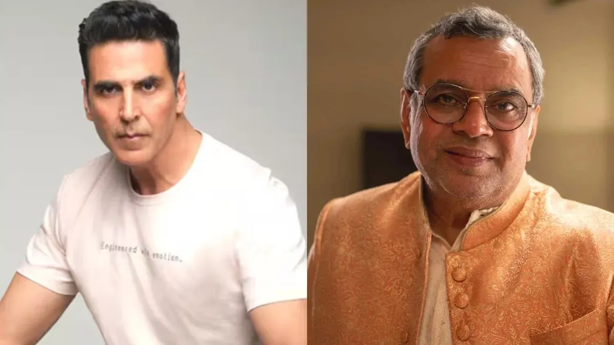 Paresh Rawal and Akshay Kumar in a serious pose, perhaps from the movie poster.