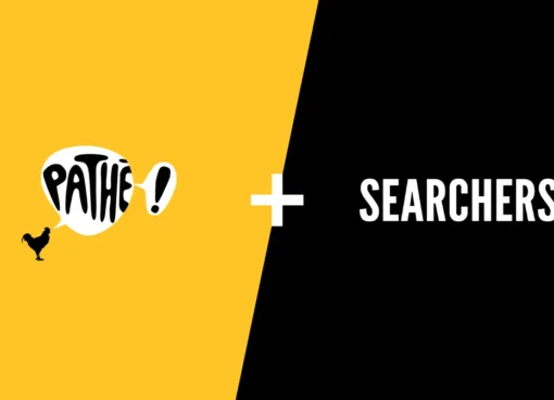 Pathé and The Searchers logos side by side, symbolizing their new partnership in film distribution.
