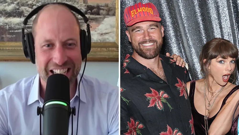 Prince William and Travis Kelce smiling while talking about sports