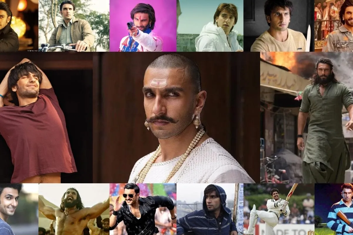 Ranveer Singh smiling and posing in a colorful outfit