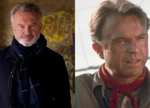 Sam Neill smiling warmly, perhaps with a backdrop of green vineyards.
