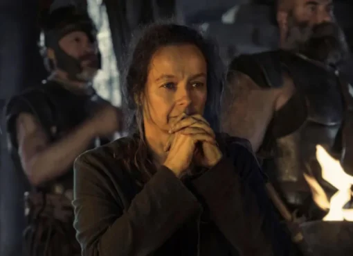 Samantha Morton with intense eyes, looking powerful and mystical as Circe in 'The Odyssey'.
