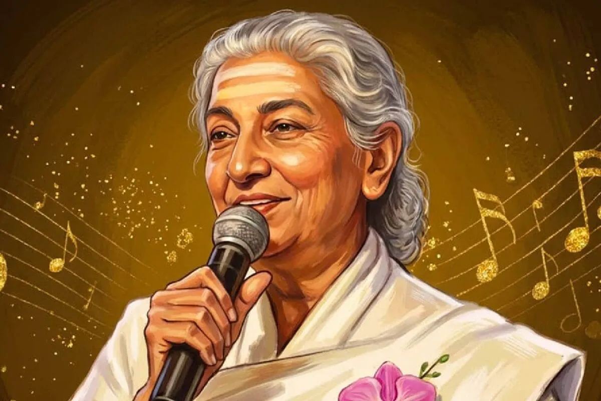 A portrait of singer S. Janaki.