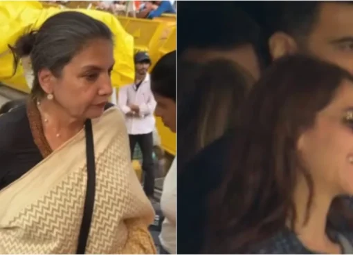 Collage of Shabana Azmi at a protest and Arjun Kapoor with Sahiba Bali.