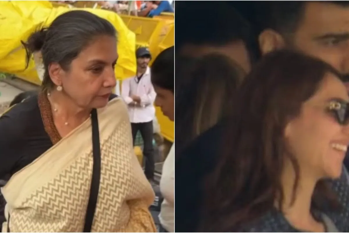 Collage of Shabana Azmi at a protest and Arjun Kapoor with Sahiba Bali.