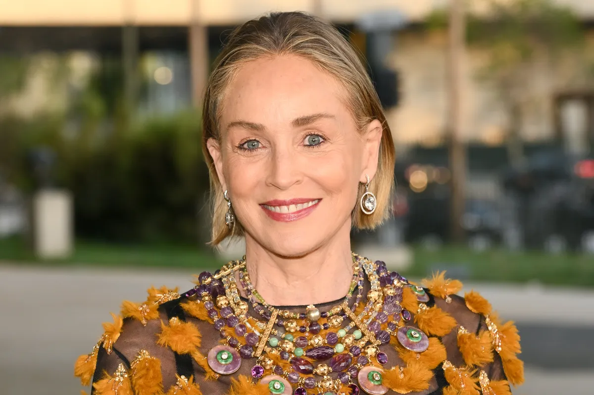 Sharon Stone with a thoughtful and intense expression.