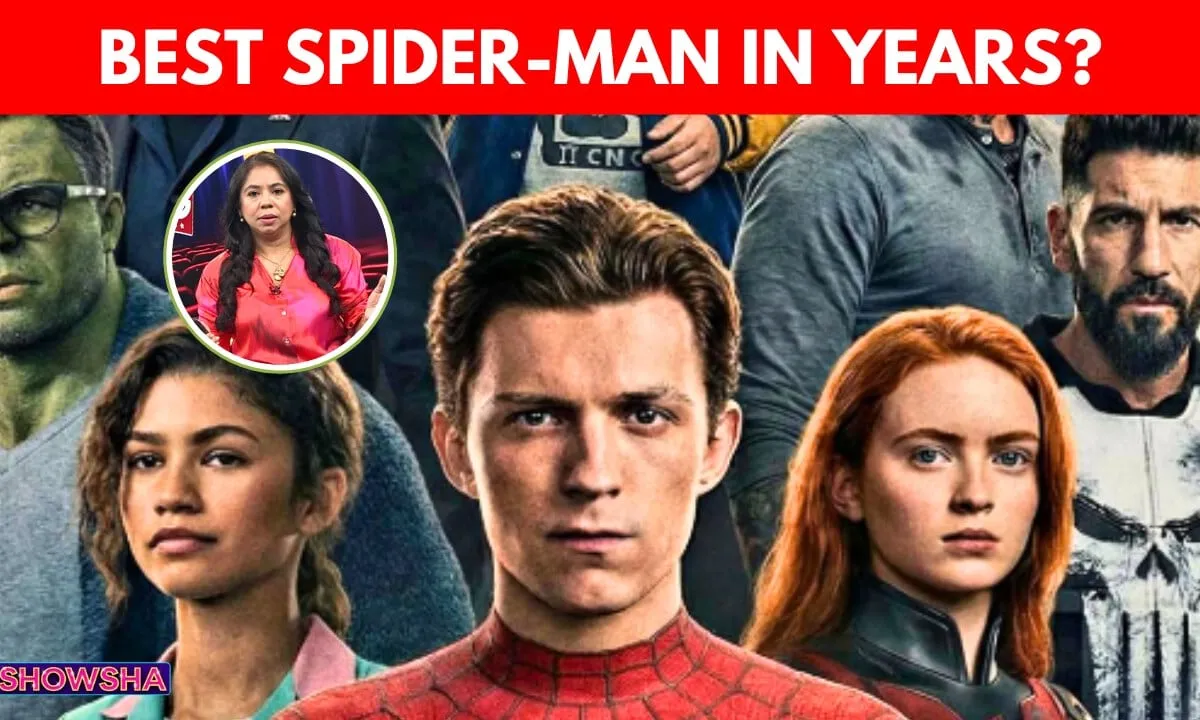 Tom Holland as Spider-Man in a dynamic pose.