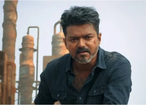 Thalapathy Vijay posing for a photo.