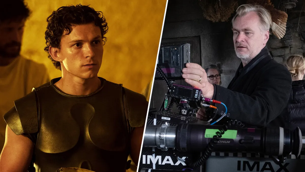 Tom Holland looking stressed on a movie set.