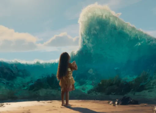 A still from the live-action Moana movie with Dwayne Johnson.