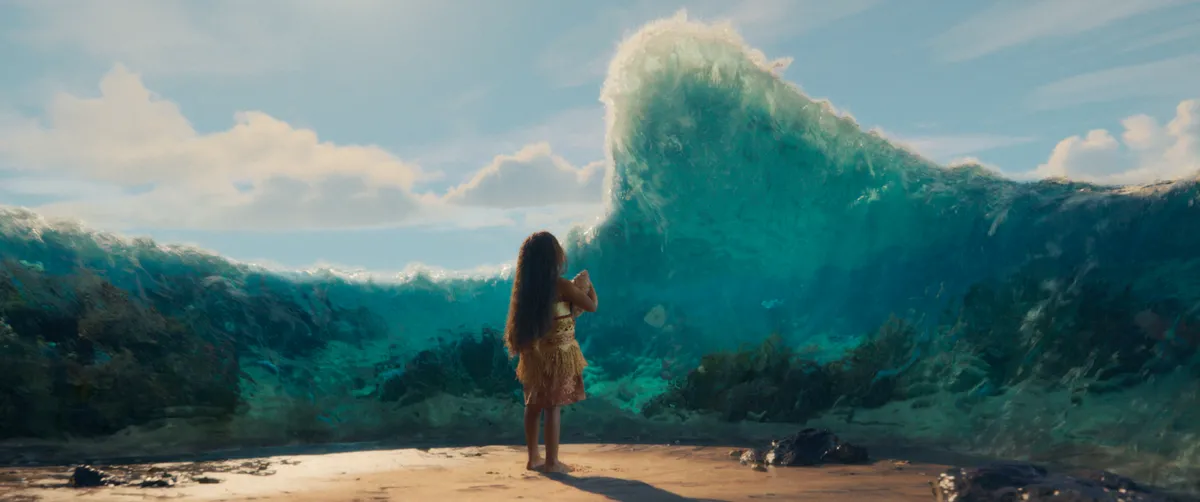 A still from the live-action Moana movie with Dwayne Johnson.