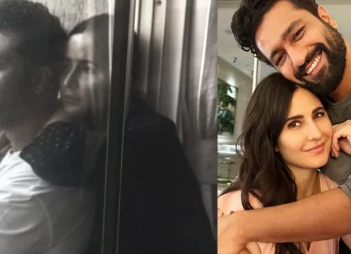 Vicky Kaushal and Katrina Kaif cuddling during a rainy day at home.