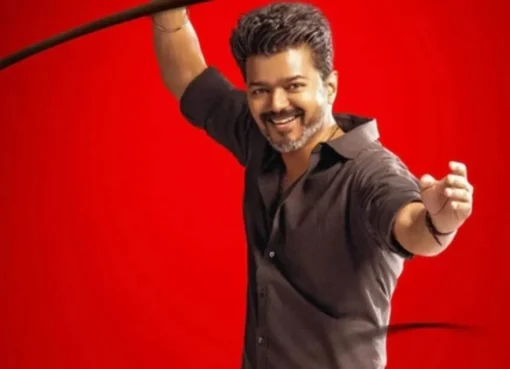 Actor Vijay looking intense in a scene from his movie Jana Nayagan.
