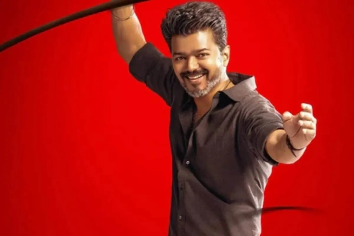 Actor Vijay looking intense in a scene from his movie Jana Nayagan.