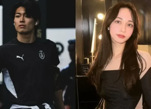 Footballer Keito Nakamura and influencer Roxy Coco in a composite image, looking stylish and rumored to have dated.