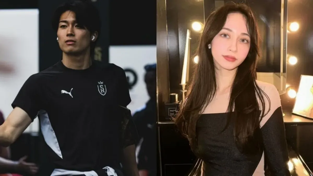 Footballer Keito Nakamura and influencer Roxy Coco in a composite image, looking stylish and rumored to have dated.