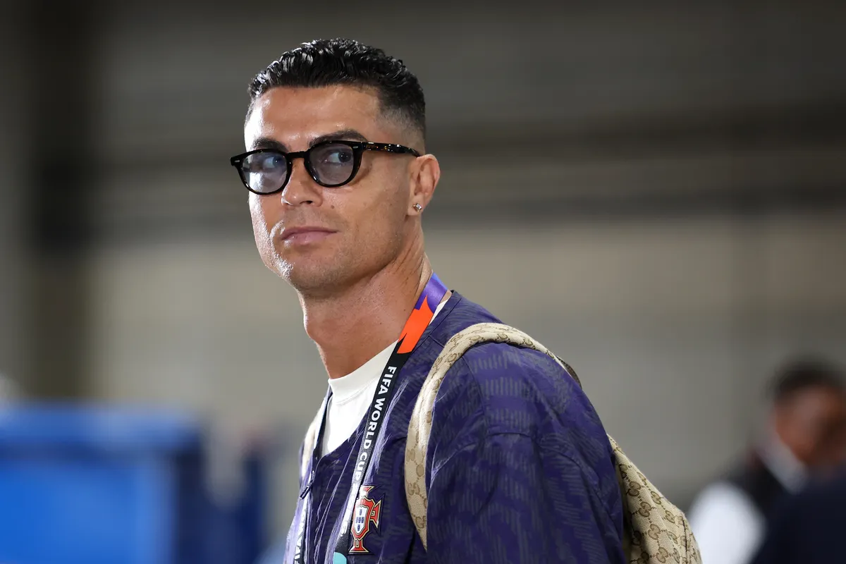 Cristiano Ronaldo looking focused, possibly on a film set for his new drama series.