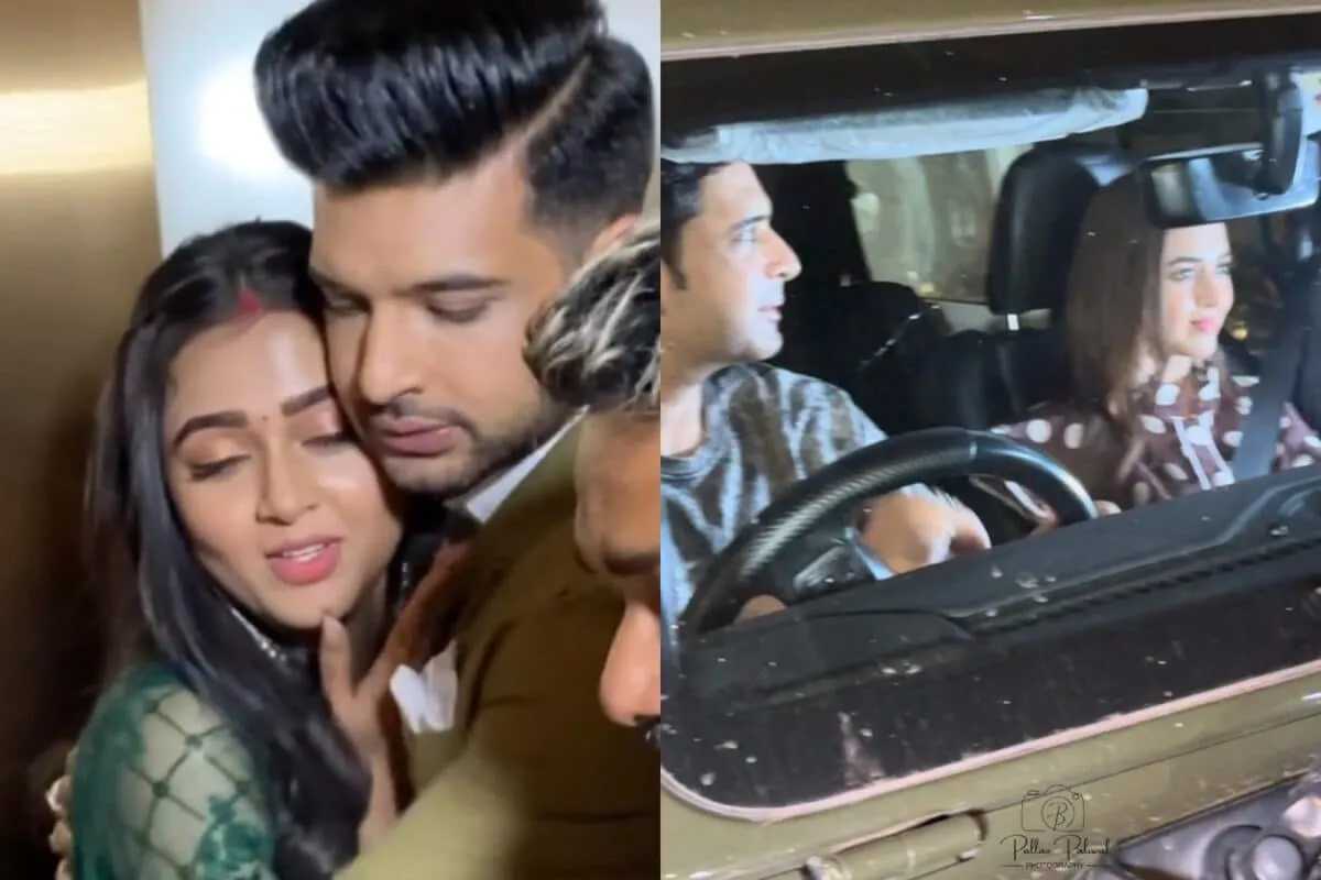 Tejasswi Prakash wearing red sindoor while walking with Karan Kundrra