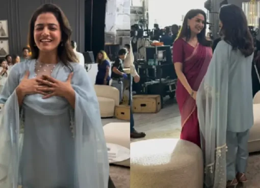 Wamiqa Gabbi smiling brightly while meeting Madhuri Dixit