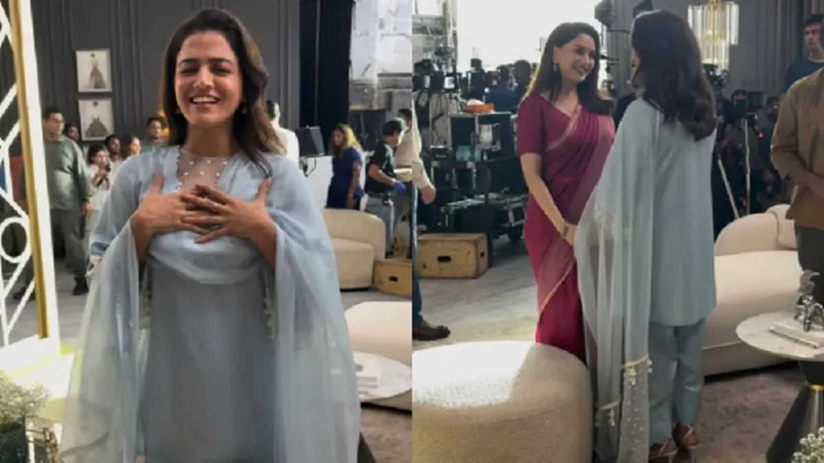 Wamiqa Gabbi smiling brightly while meeting Madhuri Dixit