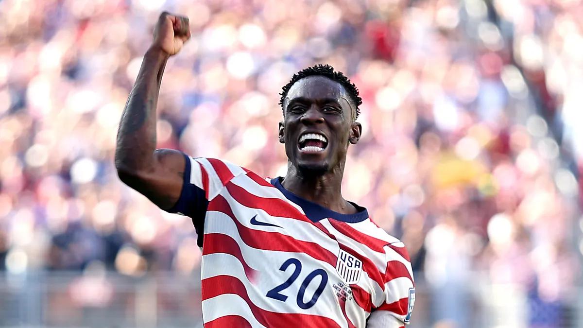 A graphic showing the USMNT logo next to the Belgian flag with a soccer ball.