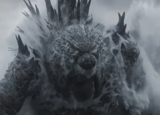 Godzilla getting hit by a nuclear explosion in the ocean from the 'Godzilla Minus Zero' trailer.