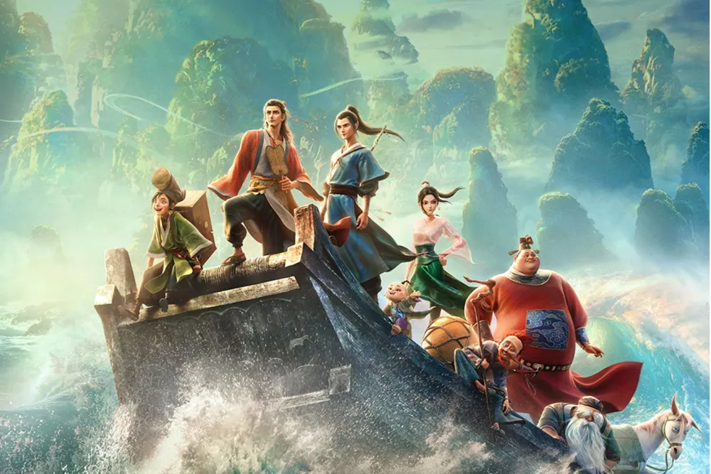 Animated characters from 'All Wishes Come True!' celebrating, surrounded by bright, magical elements.