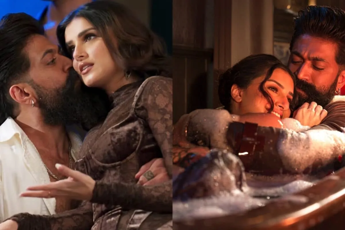 Yash and Tara Sutaria in a romantic bathtub scene from the 'Toxic' music video.