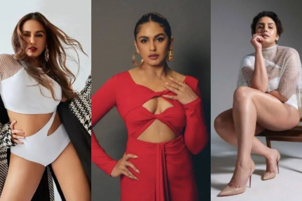 Huma Qureshi smiling in a bold, head-turning outfit, showcasing her unique fashion sense.